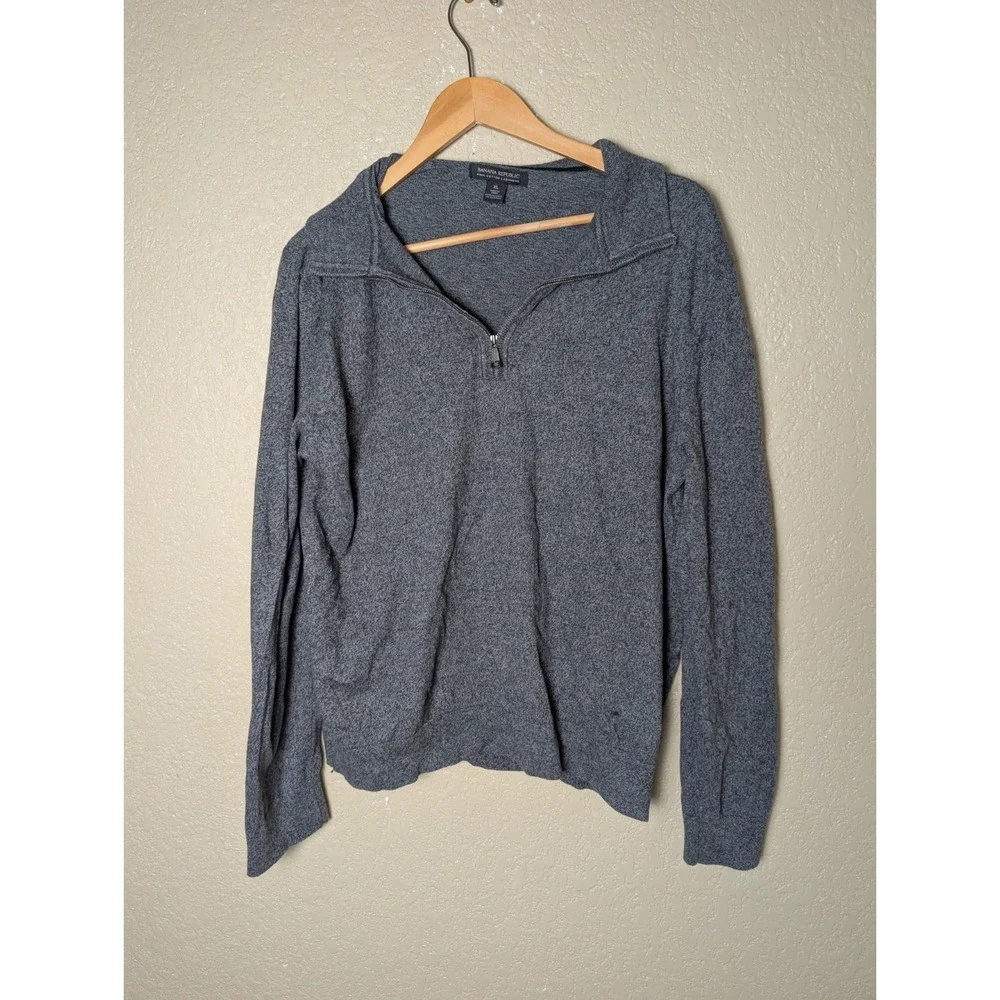 Banana Republic Sweater Mens XL Gray 1/4 Zip Pima Cotton Cashmere Pullover